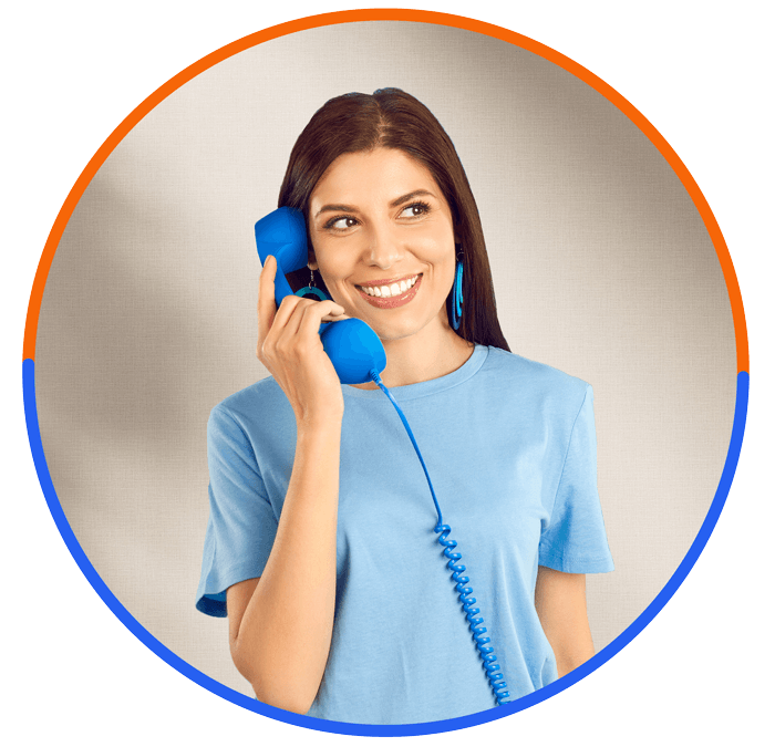 Woman talking on home phone